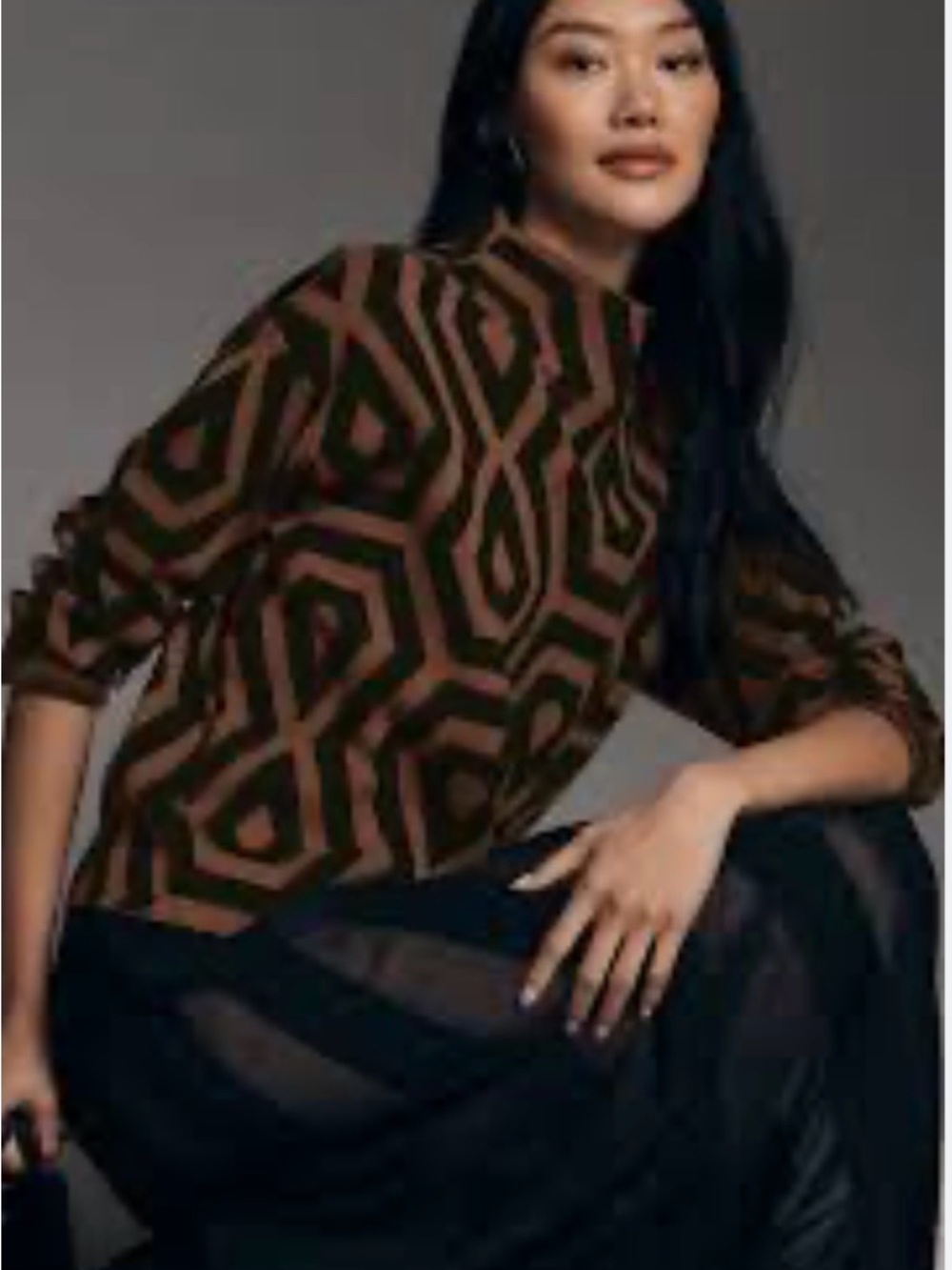 Maeve Anthropologie Carys Brown & Black Geometric Mock Neck Top Size S